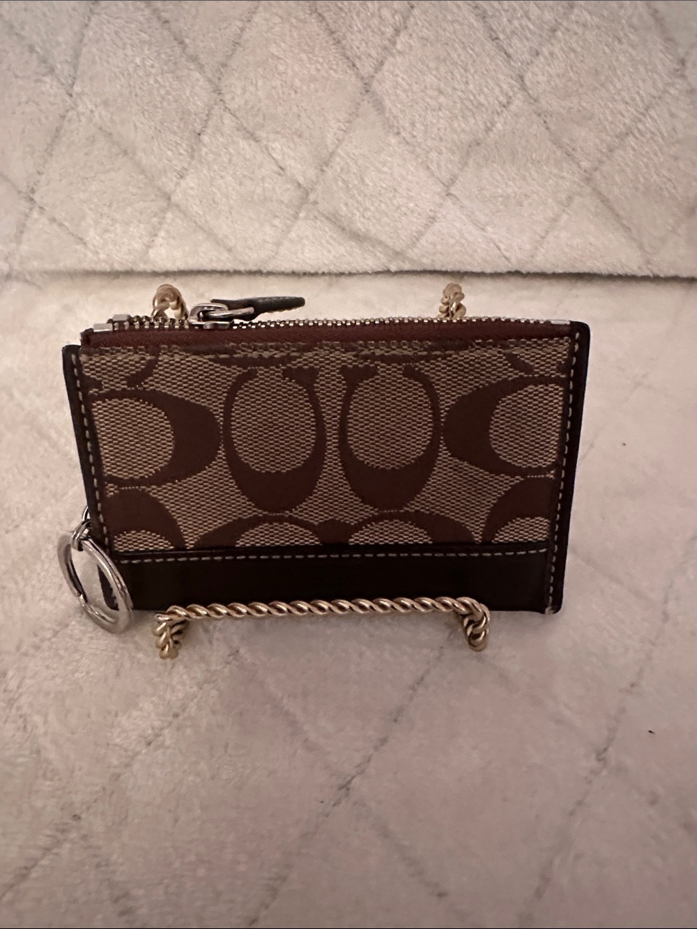 Coach Brown Signature Zip Card Case with Key Ring